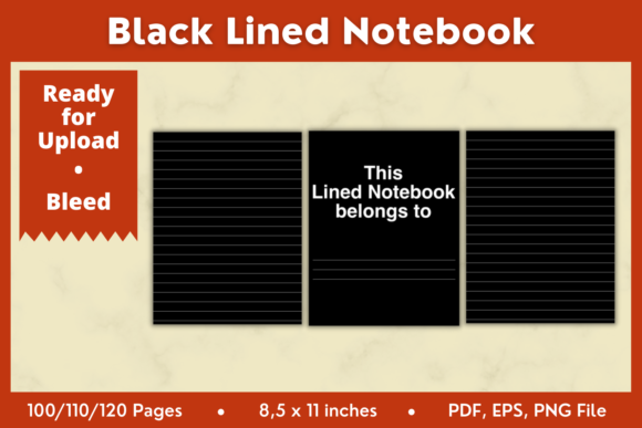 Black Lined Notebook KDP Interior 8,5x11